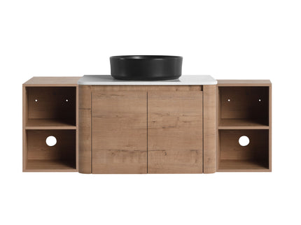 Wall Mounted Bathroom Vanity With Art Sink, 2 Storage Shelves, Soft Close Door
