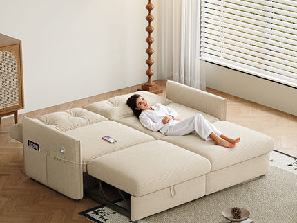 Sleeper Sofa, Expandable Sectional With Ottoman For Living Room