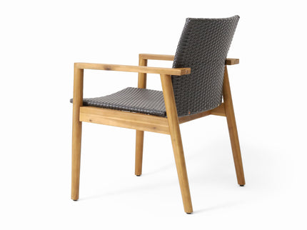 Tranquilize - Outdoor Wooden Club Chair With Woven Wicker Seat And Back (Set of 2) - Light Brown