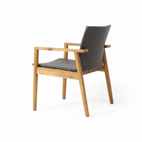 Tranquilize - Outdoor Wooden Club Chair With Woven Wicker Seat And Back (Set of 2) - Light Brown