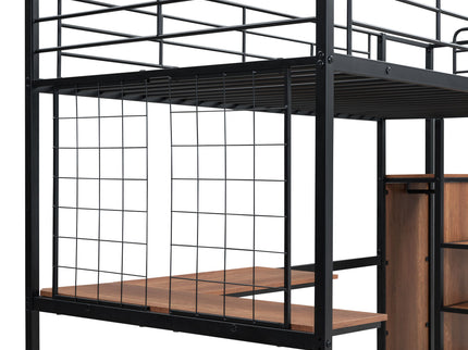 Loft Bed With Desk And Grid, Stylish Frame With Lateral Storage Ladder And Wardrobe