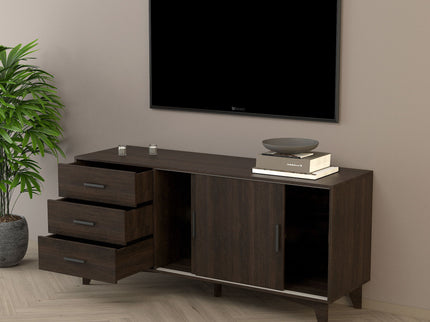 Parker - TV Stand With Sliding Doors And Drawers - Dark Brown