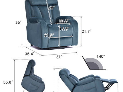 Power Lift Chair Recliner With Remote Control, Electric Reclining Sofa, Fabric Power Recliner For Living Room - Navy Blue