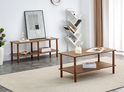 Modern 2 Tier Coffee Table With Open Storage Shelf For Living Room