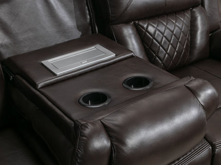 Home Theater Seating Manual Recliner Chair With Center Console And Led Light Strip For Living Room