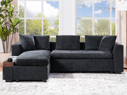 Modern L Shaped Sectional Sofa With Upholstery And Wooden Storage