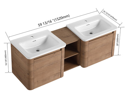 Wall Mounted Bathroom Vanity With Sink And Storage Shelves, Soft Close Doors