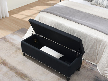 Button-Tufted Storage Ottoman With Safety Close Hinge