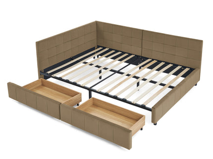 Storage Upholstered Tufted Bed Frame With Backrest And Armrests