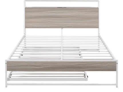 Platform Bed Frame With Trundle, USB Ports And Slat Support, No Box Spring Needed