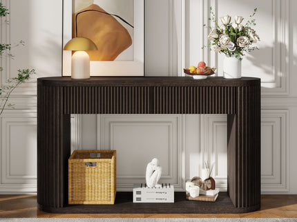 Oval Fluted Console Table With 2 Drawers And Bottom Shelf