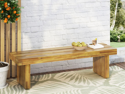 Nahanni - Rustic Acacia Wood Bench With Slat Design - Natural