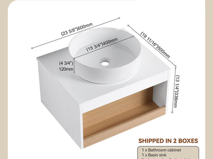 Floating Bathroom Vanity With Glossy Round Vessel Sink