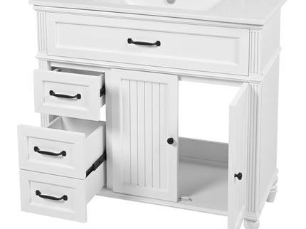 Bathroom Vanity With Sink, 2 Door Storage With Soft Closing Hinges - White