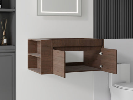 Floating Bathroom Vanity Cabinet, Soft Close Double Drawers, Open Side Storage, Wall Mounted, Cabinet Only