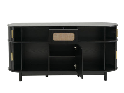 Fluted Sideboard Buffet Cabinet With Sliding Doors And Adjustable Shelves