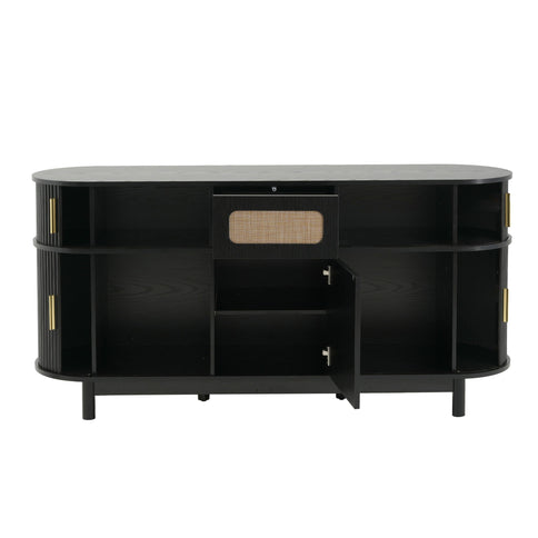 Fluted Sideboard Buffet Cabinet With Sliding Doors And Adjustable Shelves
