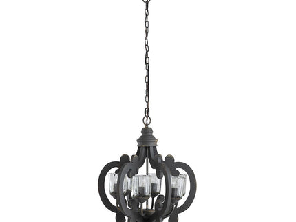 Farmhouse Chandelier, 6 Light Wood Chandelier Pendant Light Fixture With Adjustable Chain For Dining Room Living Room Entryway, Bulb Not Included