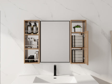 39.4" Wall Mounted Bathroom Cabinet With Storage And - Imitative Oak