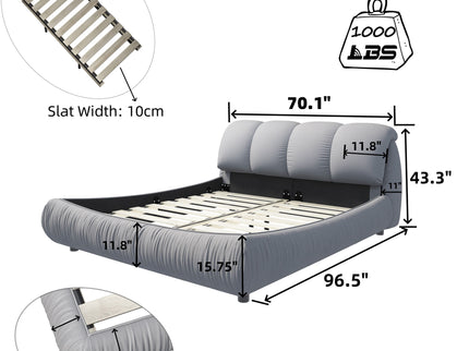 Luxury Upholstered Platform Bed With Oversized Padded Backrest And Solid Wood Frame