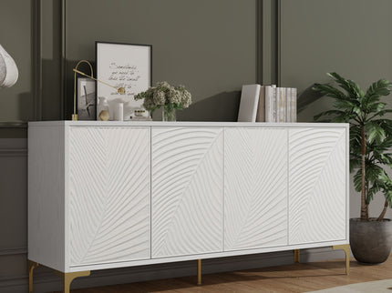 Modern 4 Door Sideboard With Creative Carved Surface And Adjustable Shelves