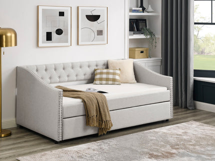 Upholstered Tufted Daybed With Drawers, Waved Arms