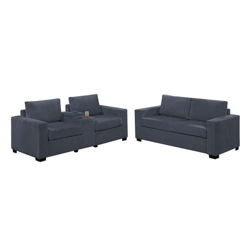 Elegant Simple Sofa Set With Console Cup Holder And Loveseat