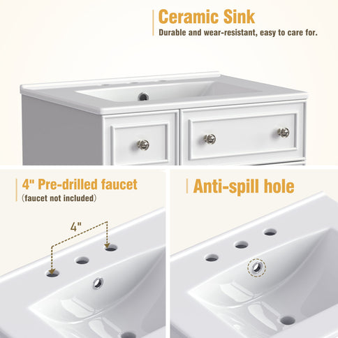 Transitional Style Bathroom Vanity Cabinet With Ceramic Sink