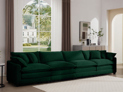 Modern Upholstered 4 Seater Fabric Sofa With Arm And Throw Pillows