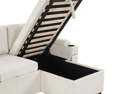 Convertible L Shaped Sofa Couch With Storage, Cup Holders, USB Ports