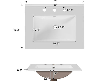 Bathroom Vanity With Sink, 1 Divided Drawer And 2 Soft Close Doors With Double Shelf