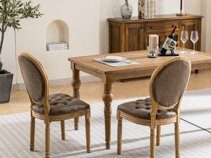 French Style Solid Wood Frame Antique Painting, Hand-Pulled Buckle Decoration Artificial Dining Chair With Nailhead Trim, Wood Legs