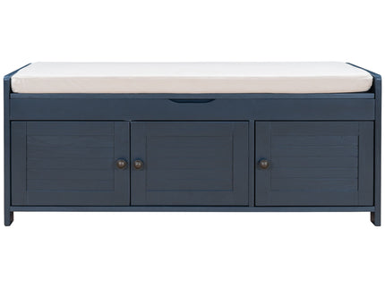Storage Bench With 3 Shutter-Shaped Doors, Shoe Bench With Removable Cushion And Hidden Storage Space