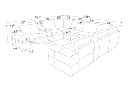 Upholstered Large Arms Sectional With Recliner Seats