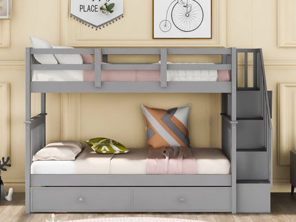 Stairway Bunk Bed With Storage And Guard Rail For Bedroom