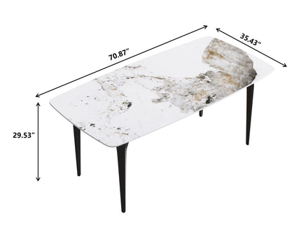 70.87" Modern Artificial Stone Pandora White Curved Black Metal Leg Dining Table - Antique White