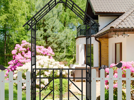 Garden Arch With Gate Climbing Plants Support Outdoor - Black