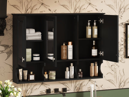 Modern Wall Mounted Mirror Medicine Cabinet With Open Shelves, Adjustable Interior, Storage Over Toilet