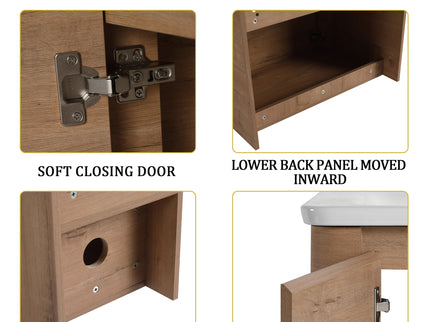 Wall Mounted Bathroom Vanity With Sink And Storage Shelves, Soft Close Doors