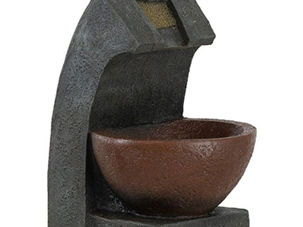 Sculptural Water Fountain With Bowl Basin, With Light And Pump, For Indoor And Outdoor - Brown / Black