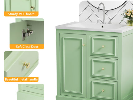 Bathroom Vanity Cabinet With Ceramic Basin, 3 Drawers And Adjustable Shelves