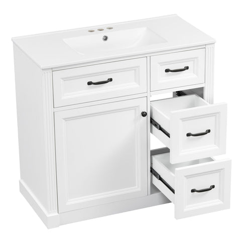 Modern Bathroom Vanity With Sink, 4 Drawers, Soft-Close Door, Adjustable Shelf