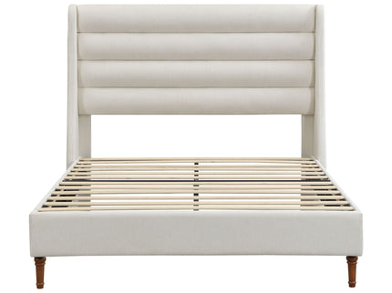 Modern Upholstered Platform Bed With Wave Shaped Headboard