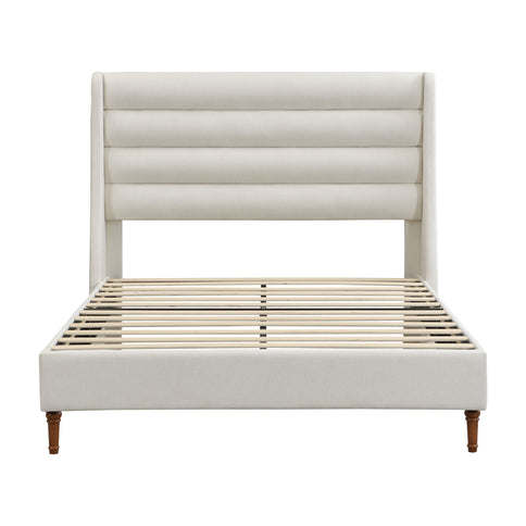 Modern Upholstered Platform Bed With Wave Shaped Headboard