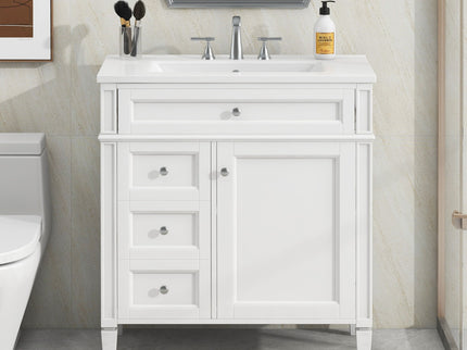 Bathroom Vanity With Top Sink, Modern Bathroom Storage Cabinet With 2 Drawers And A Tip-Out Drawer