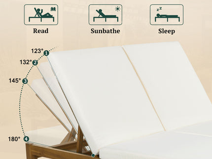 Adjustable Outdoor Patio Lounge Chair 2 Seater Recliner - Beige / Natural