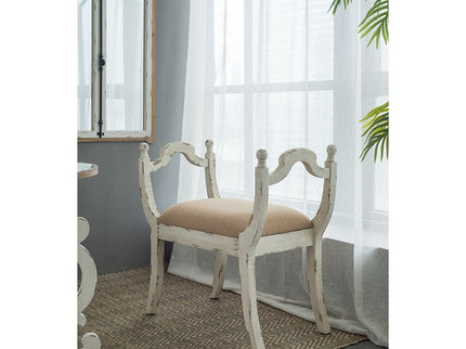 Harlow - Bench, Farmhouse / French Country Style Vanity Chair - Beige / White