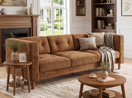 3 Seater Sofa With Square Arms, Tufted Pillow Back For Living Room