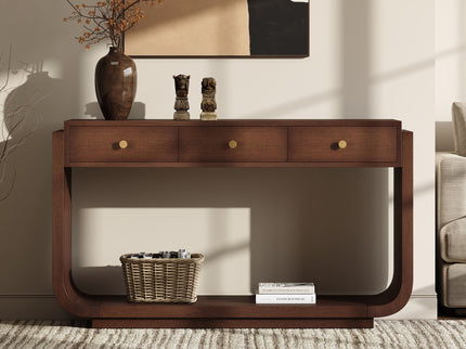 Console Table With 3 Drawers, Display Shelf, Curved Legs - Walnut