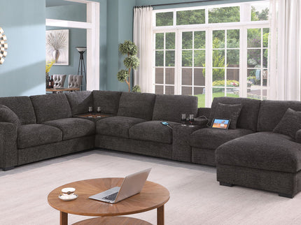 Celine - Corner Sectional Sofa With Right Facing Chaise, Cupholders, And Charging Ports - Gray